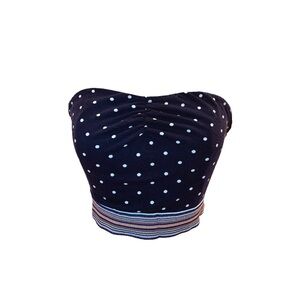 Navy Polka Dot Strapless Top